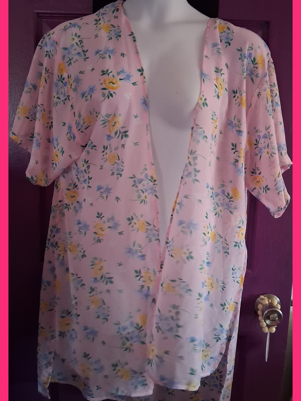 Pink Floral Sheer Kimono Cover-Up